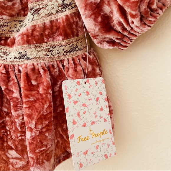 New Free People Yours Truly Velvet Peplum Top boho blouse mauve - Picture 9 of 14